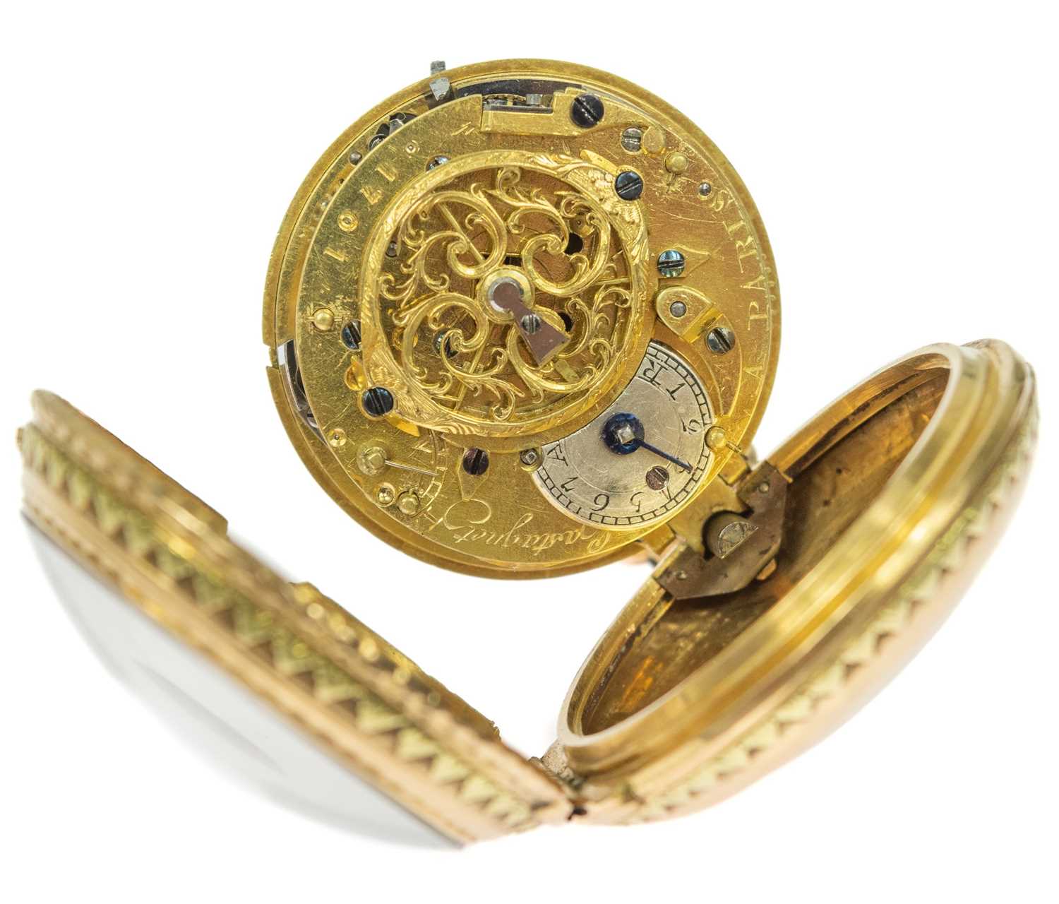 A fine 18th century French 18ct tri-colour gold verge repeating pocket watch by Jaques Castagnet. - Image 3 of 5