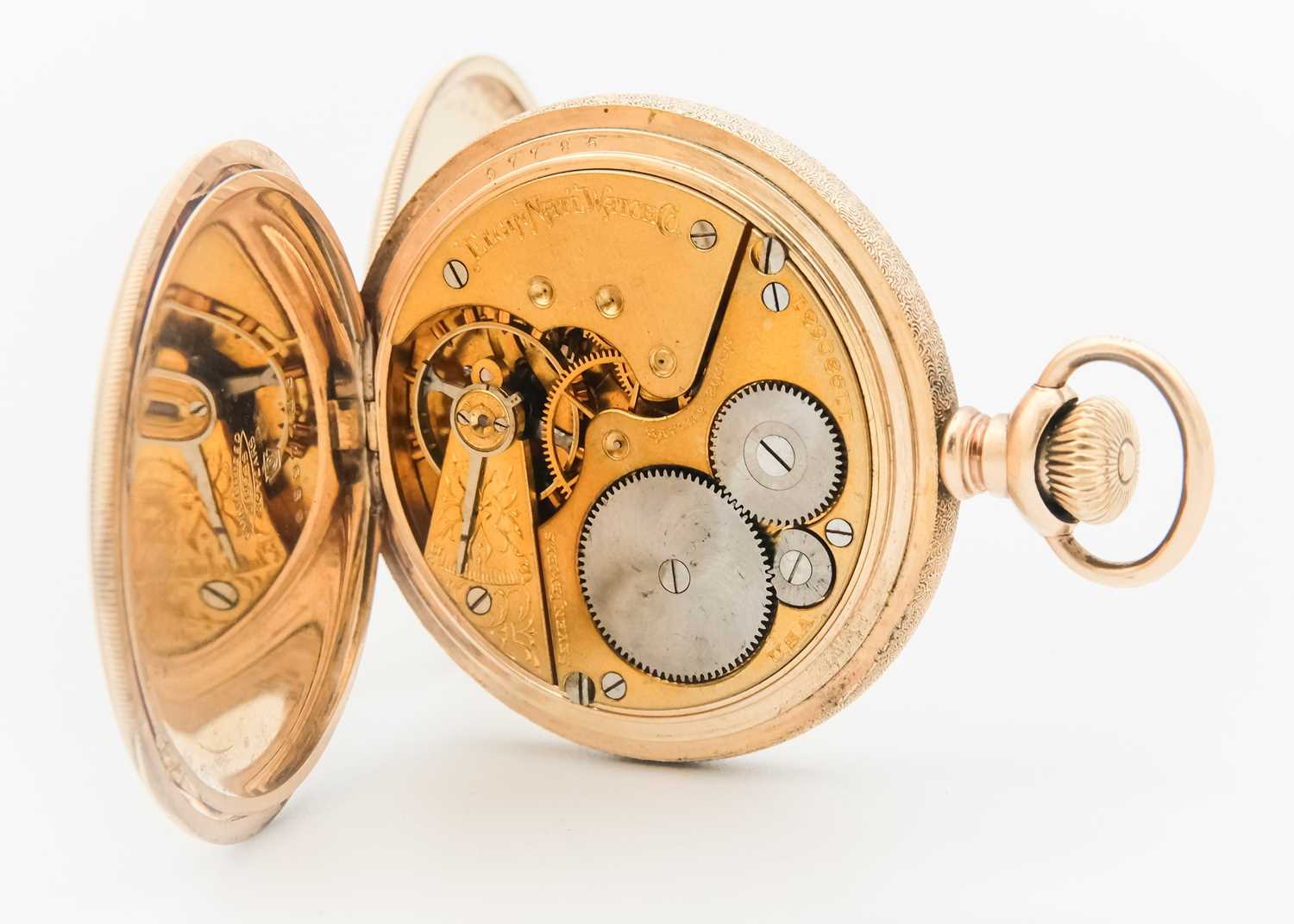 ELGIN - A rose gold plated full hunter crown wind pocket watch. - Image 4 of 6
