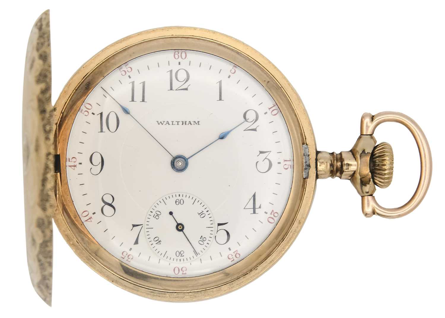WALTHAM - A gold-plated full hunter crown wind lever pocket watch.