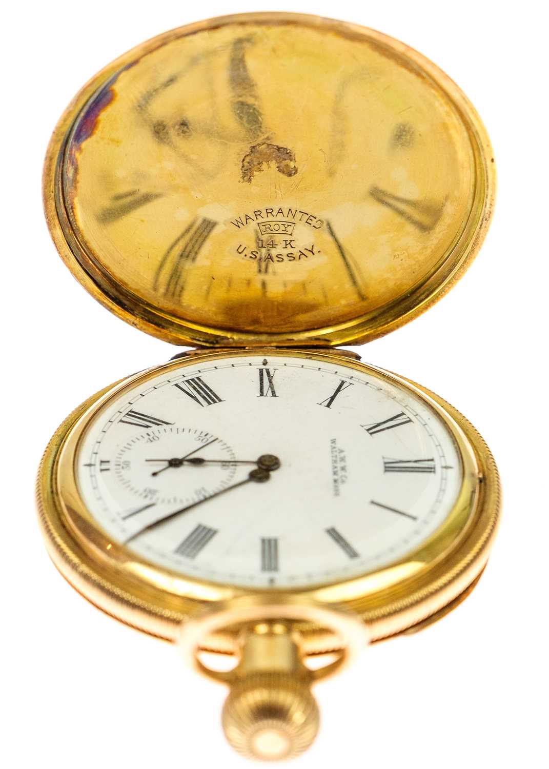WALTHAM - A 14ct full hunter crown wind pocket watch. - Image 7 of 7