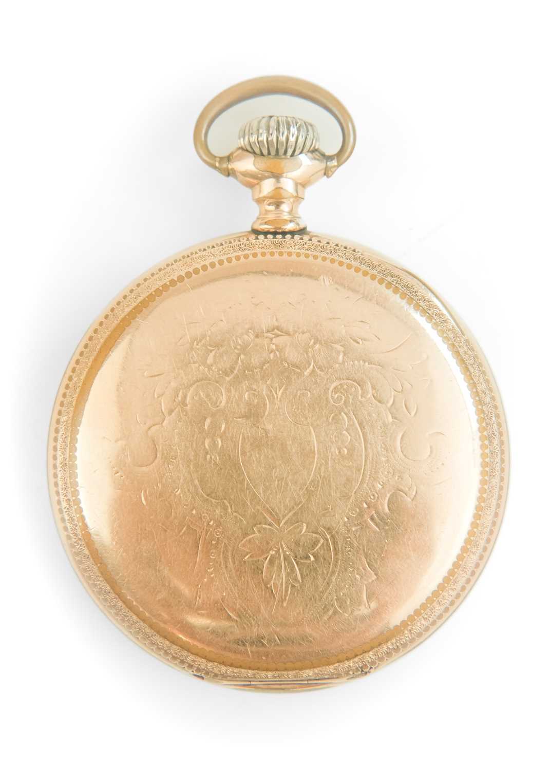 WALTHAM - A rose gold plated crown wind open face pocket watch. - Image 6 of 8
