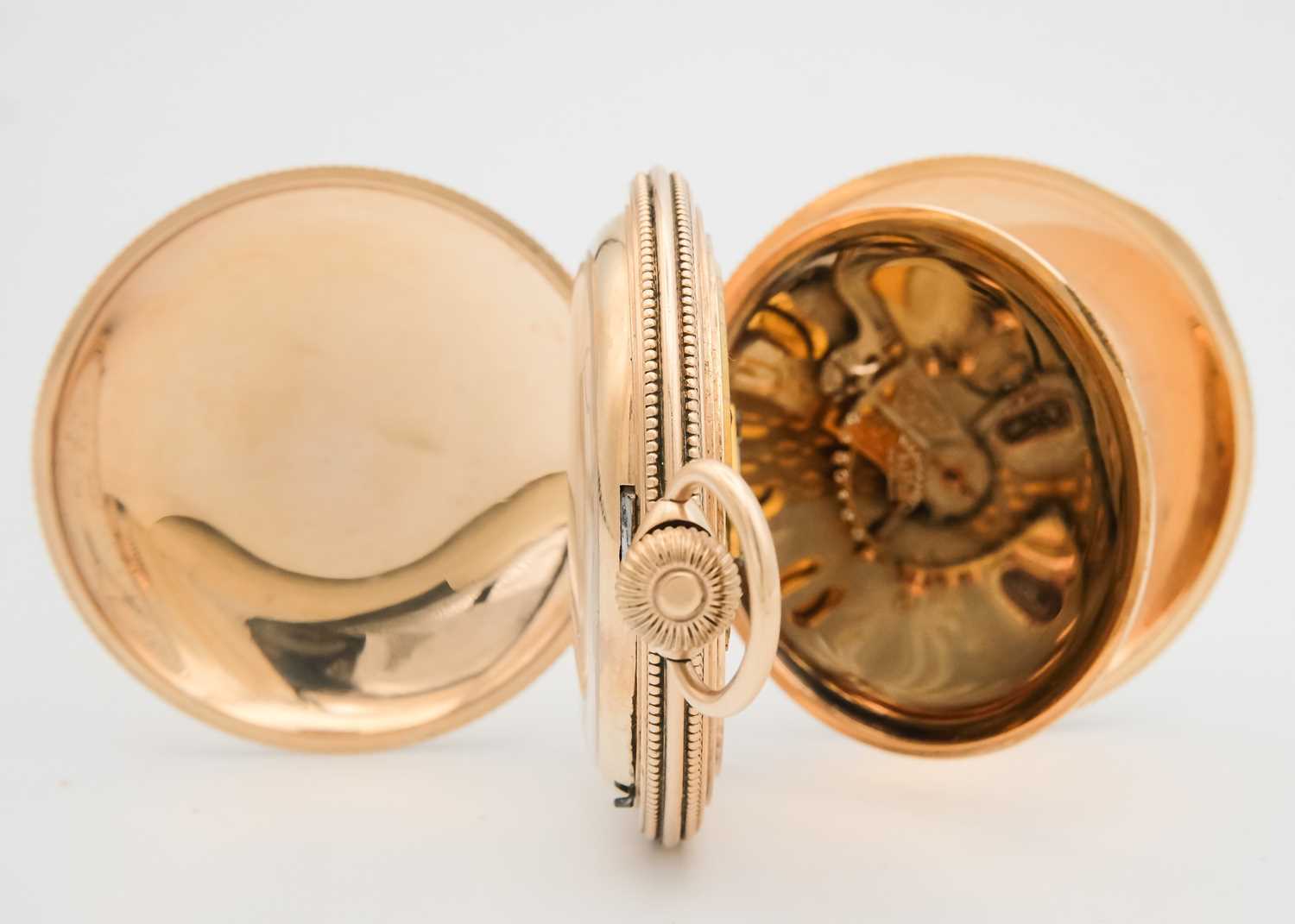 HAMPDEN WATCH CO. - A large rose gold plated full hunter crown wind pocket watch. - Image 2 of 6
