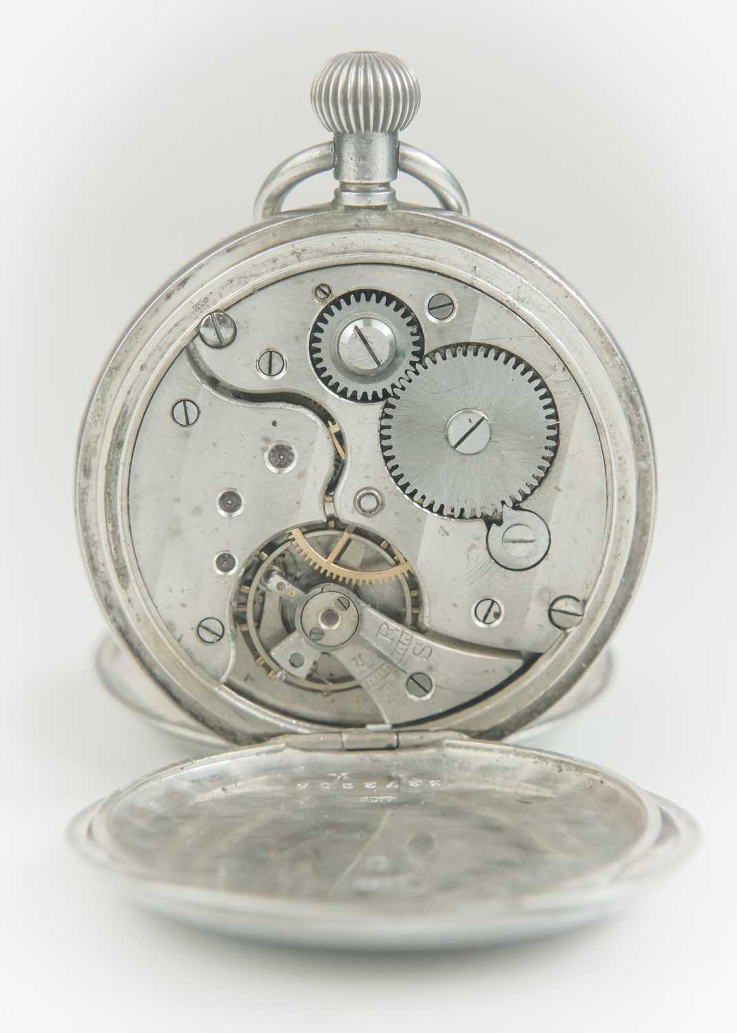 A silver half-hunter crown wind pocket watch. - Image 4 of 6