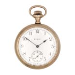 ELGIN - A rose gold plated crown wind lever pocket watch.