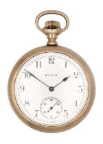 ELGIN - A rose gold plated crown wind lever pocket watch.