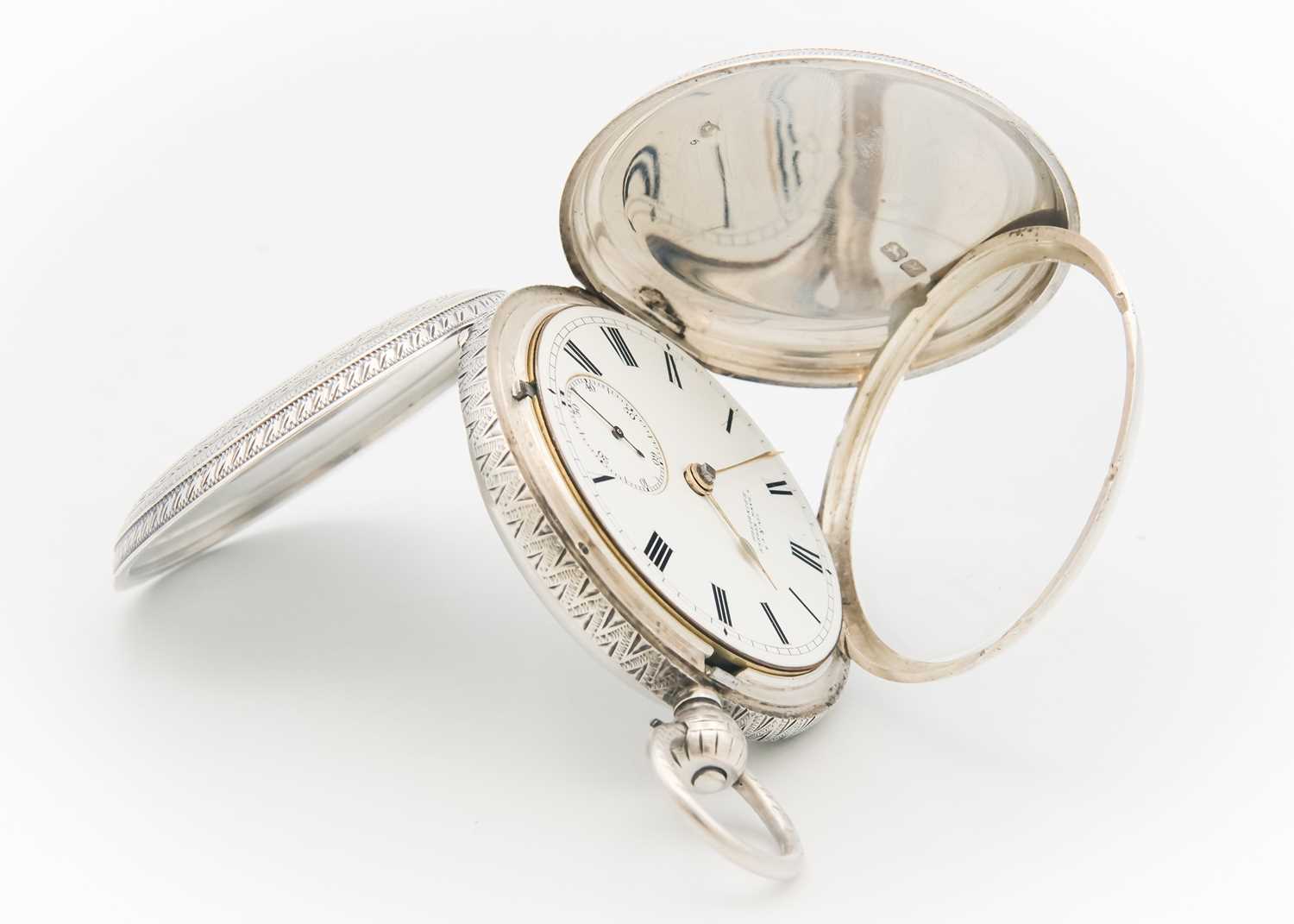 A silver large full hunter key wind fusee lever pocket watch by B. Stein & Co Edinburgh. - Image 3 of 7