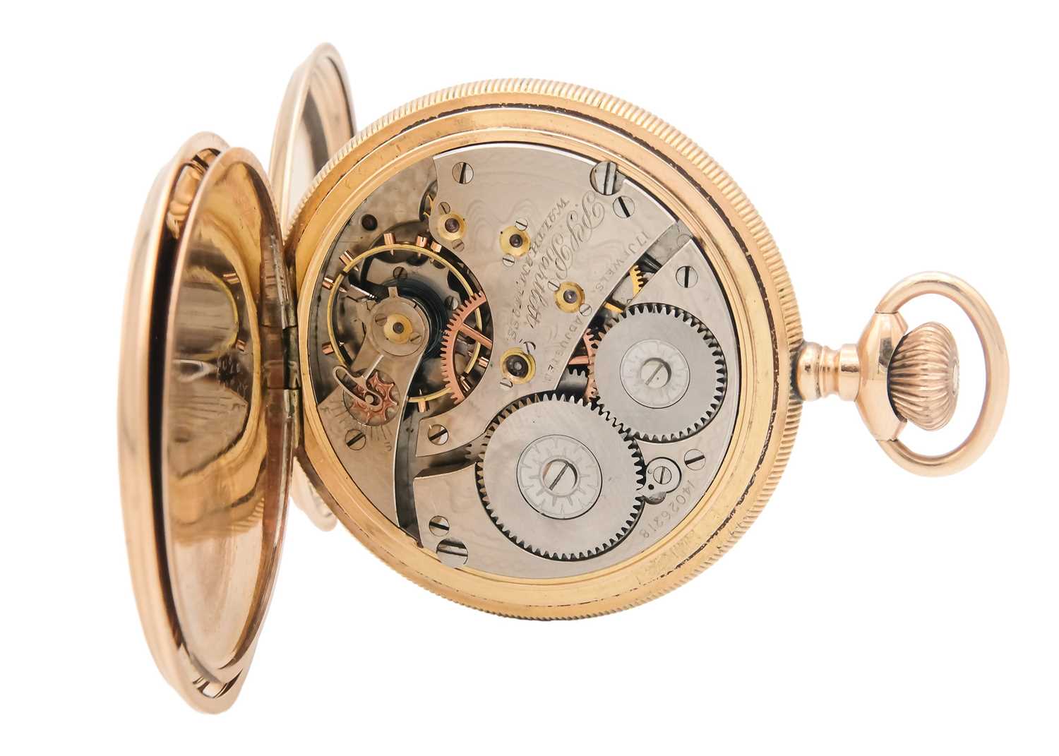 WALTHAM - A rose gold plated full hunter crown wind lever pocket watch. - Image 2 of 7