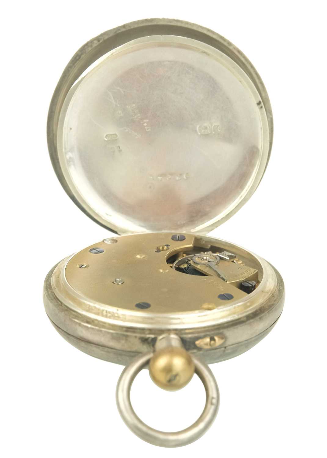 A silver cased crown wind lever pocket watch with silver Albert watch chain. - Image 3 of 4