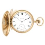 ELGIN - A rose gold plated full hunter crown wind lever pocket watch.