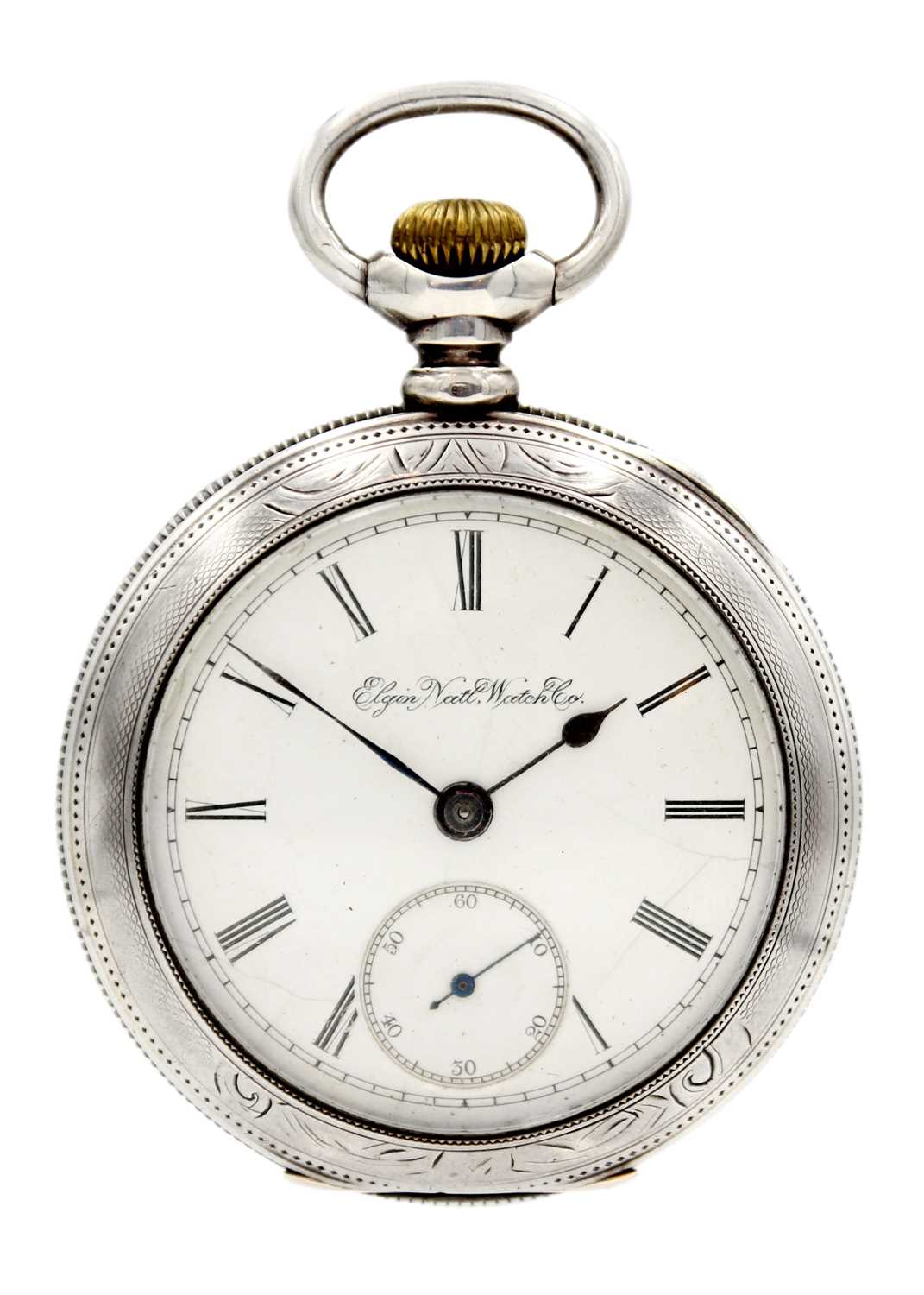 ELGIN - A large silver cased crown wind lever pocket watch.