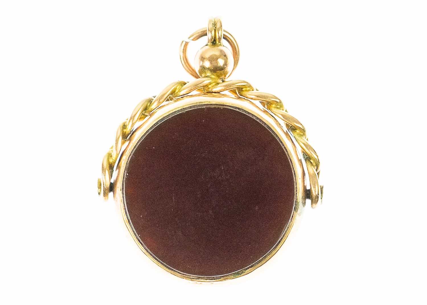 A Victorian 9ct rose gold mounted carnelian and bloodstone set swivel fob. - Image 2 of 2