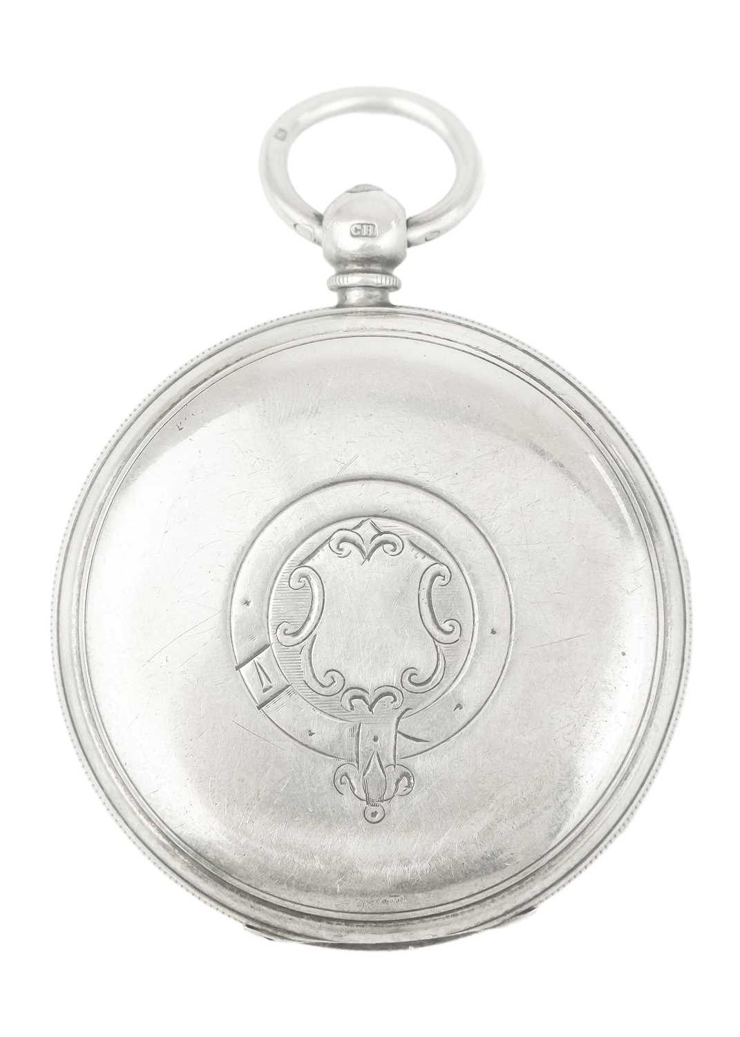A silver cased key wind open face lever pocket watch with a heavy graduated Albert watch chain. - Image 2 of 6
