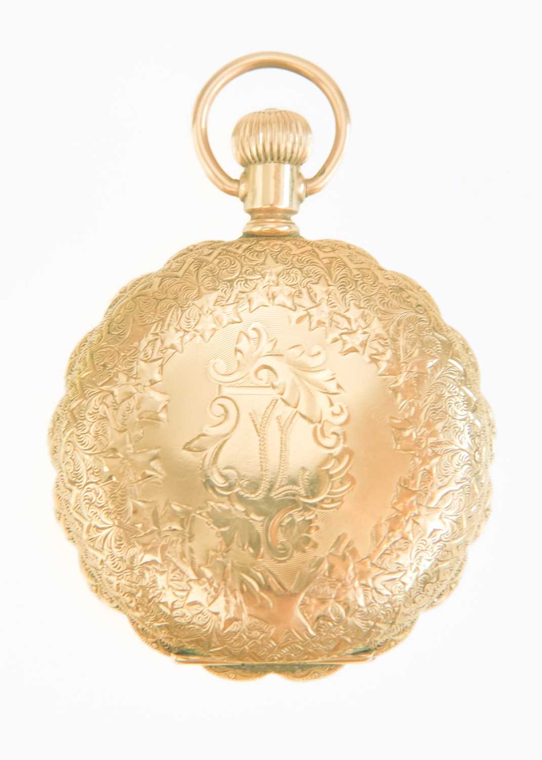 ELGIN - A rose gold plated crown wind full hunter lever pocket watch. - Image 5 of 7