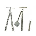 Two silver Albert pocket watch chains.