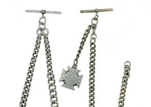 Two silver Albert pocket watch chains.