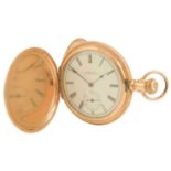 A Waltham 'Ensign' rose gold plated full hunter slim cased lever pocket watch.
