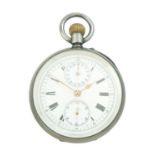 A .935 silver cased crown wind Swiss chronograph pocket watch.