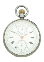 A .935 silver cased crown wind Swiss chronograph pocket watch.