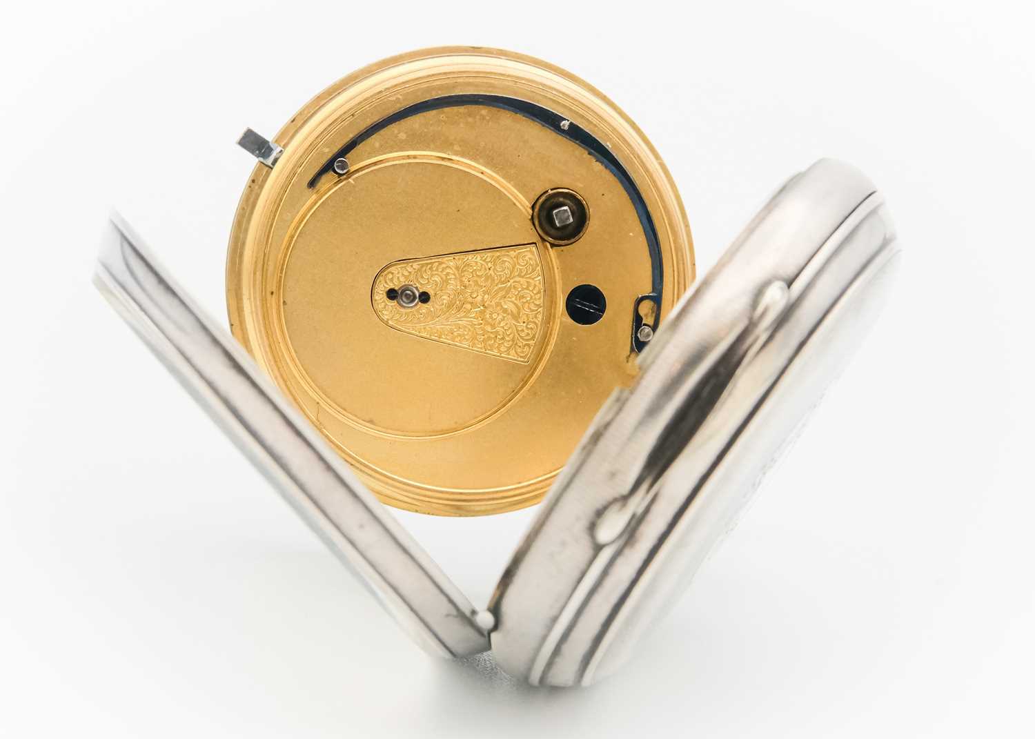 A silver cased key wind fusee lever open face pocket watch. - Image 4 of 5
