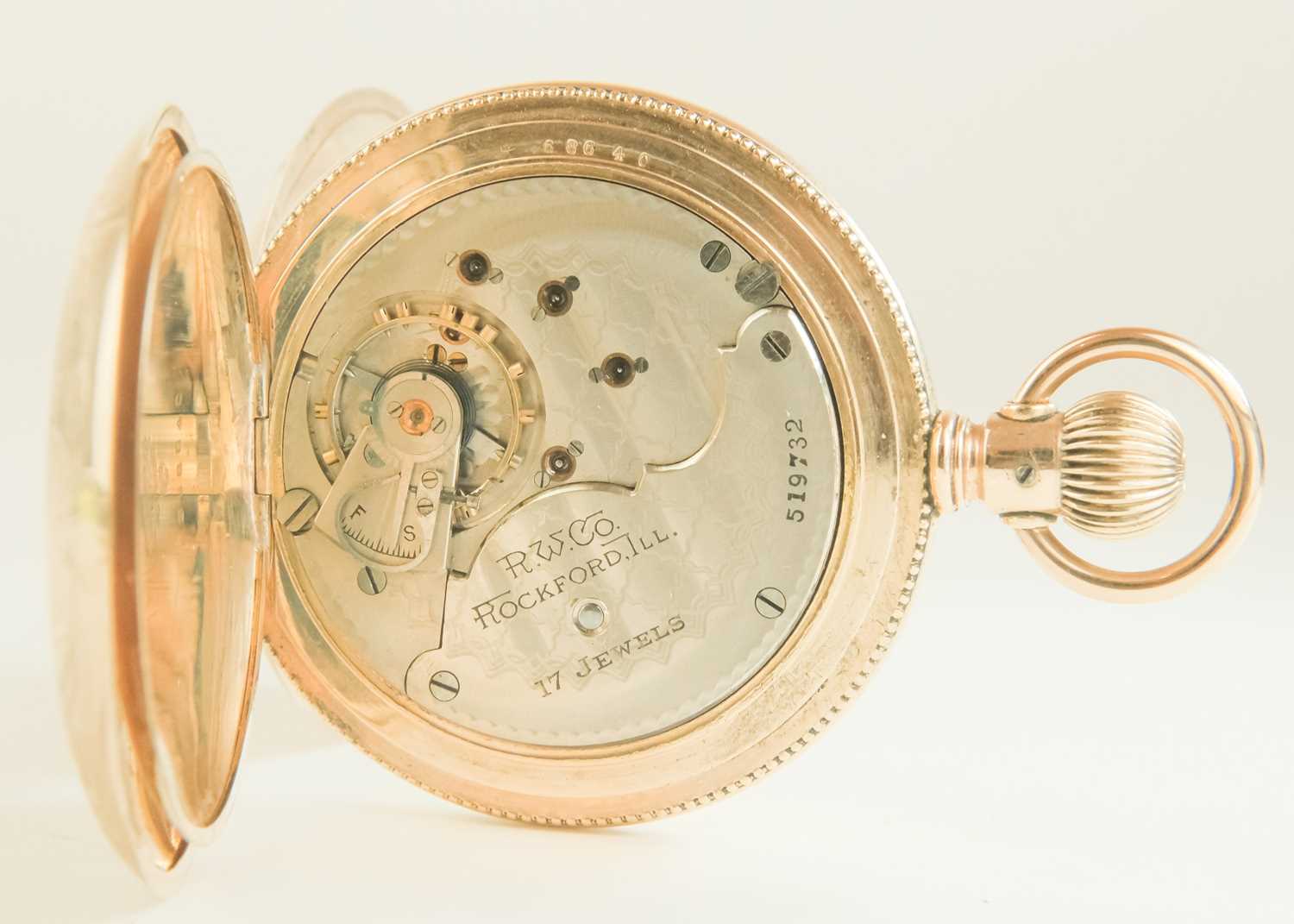 ROCKFORD - A large rose gold plated full hunter crown wind lever pocket watch. - Image 4 of 6