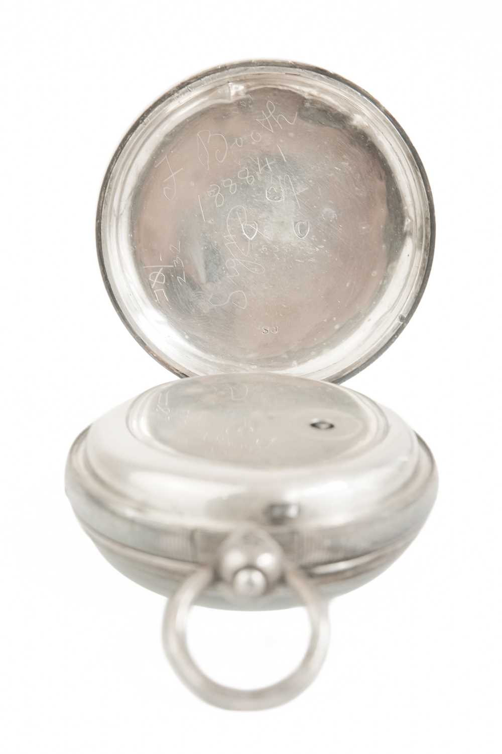 A silver key wind open face fusee lever pocket watch. - Image 9 of 9