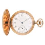 WALTHAM - A rose gold plated full hunter crown wind lever pocket watch.