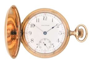 WALTHAM - A rose gold plated full hunter crown wind lever pocket watch.