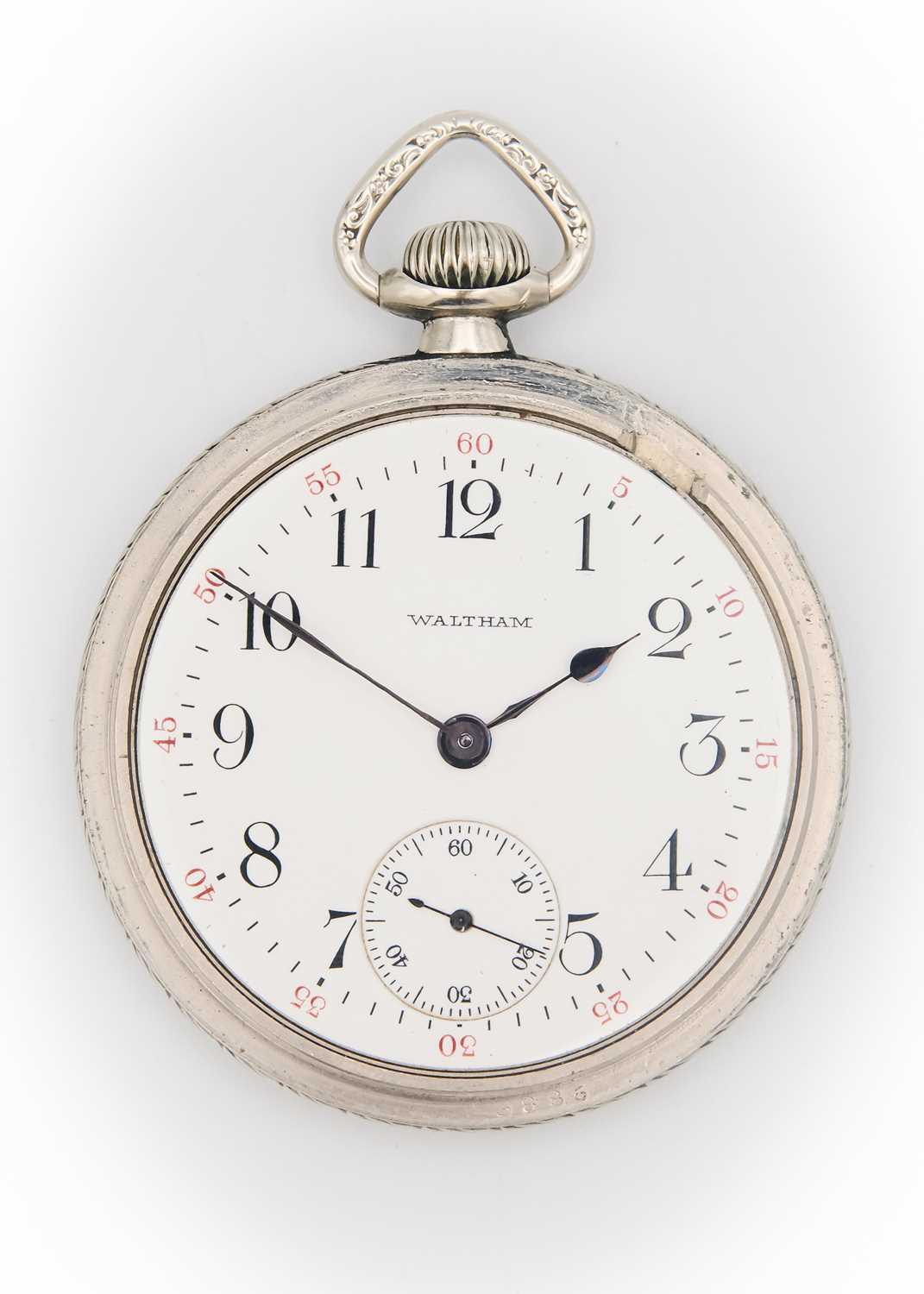 WALTHAM - A nickeloid cased crown wind lever pocket watch. - Image 3 of 5