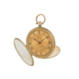 A 14ct cased key wind lady's fob Swiss cylinder pocket watch.