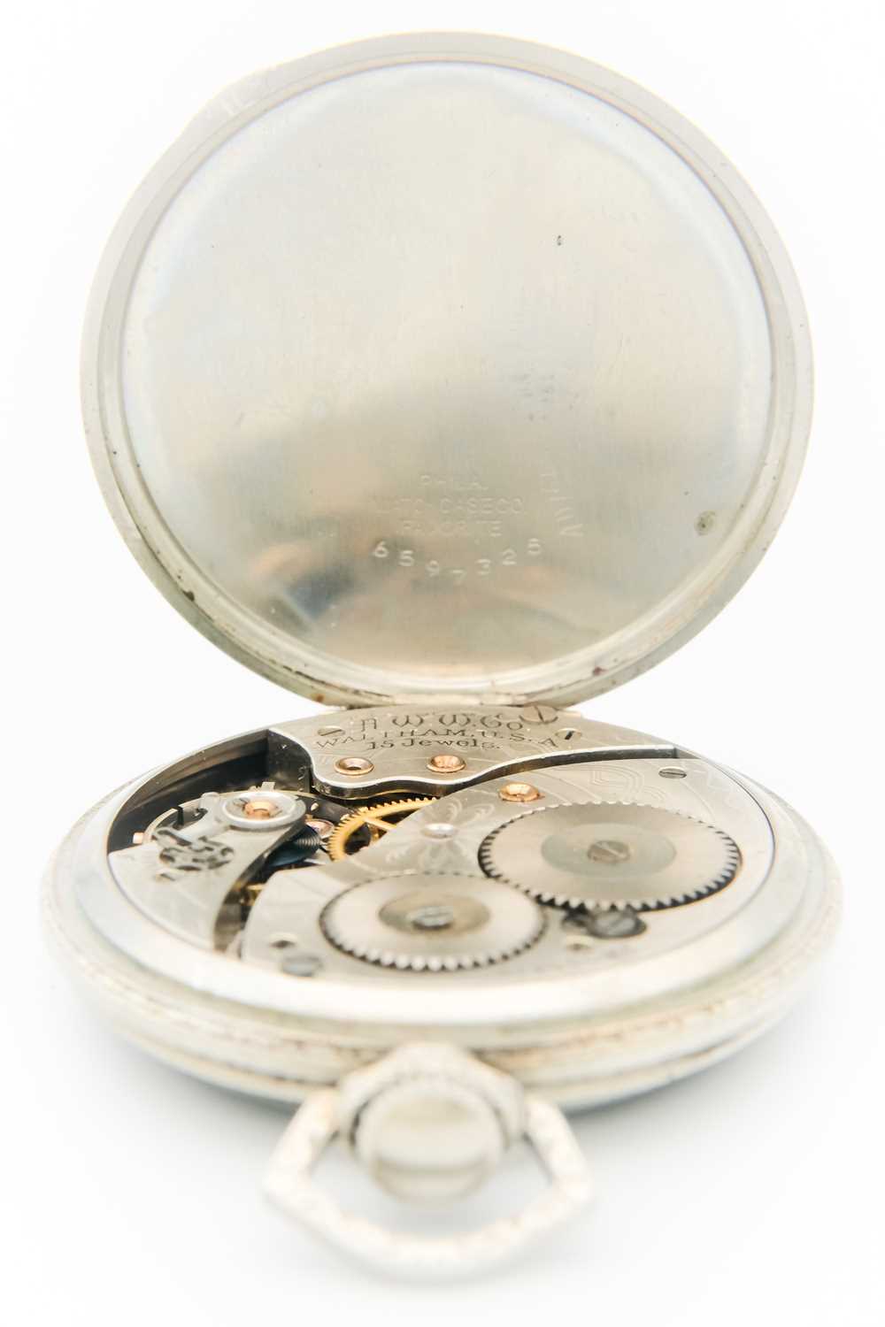 WALTHAM - An Art Deco gold plated crown wind open face pocket watch. - Image 2 of 4