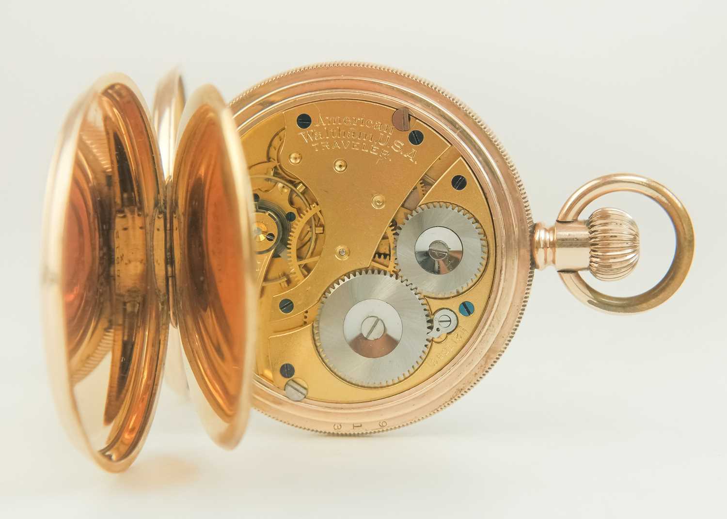 WALTHAM - A rose gold plated full hunter crown wind lever pocket watch. - Image 2 of 7