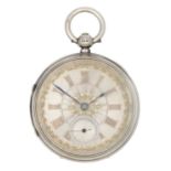 A silver cased key wind fusee lever open face pocket watch.
