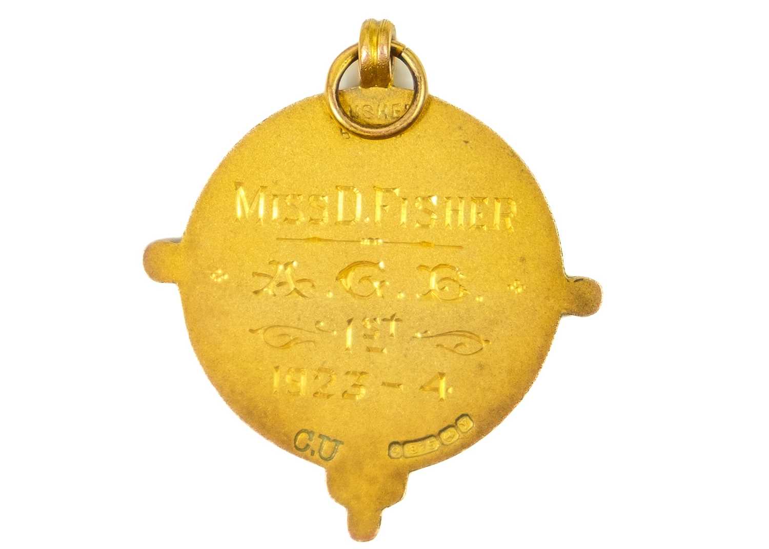 A 9ct gold shield fob. - Image 2 of 2