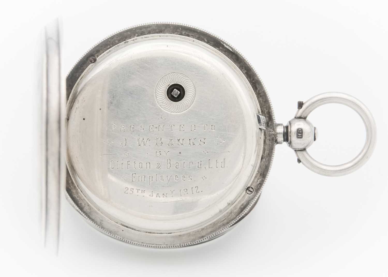 A silver cased key wind fusee lever open face pocket watch. - Image 2 of 5