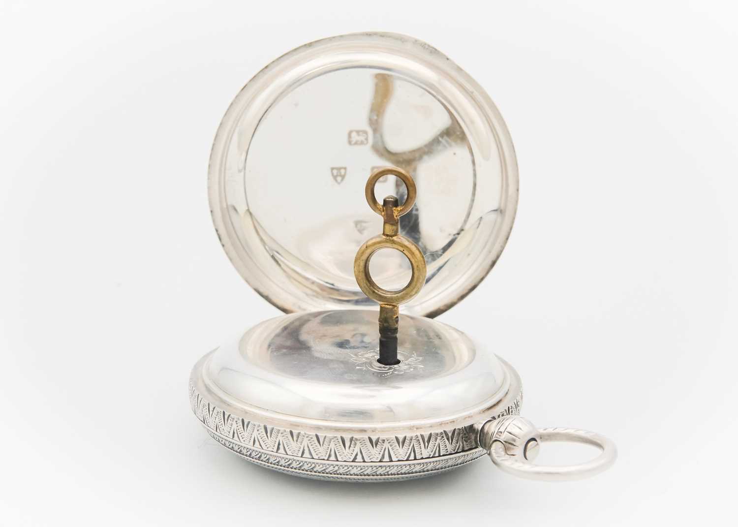 A silver large full hunter key wind fusee lever pocket watch by B. Stein & Co Edinburgh. - Image 5 of 7