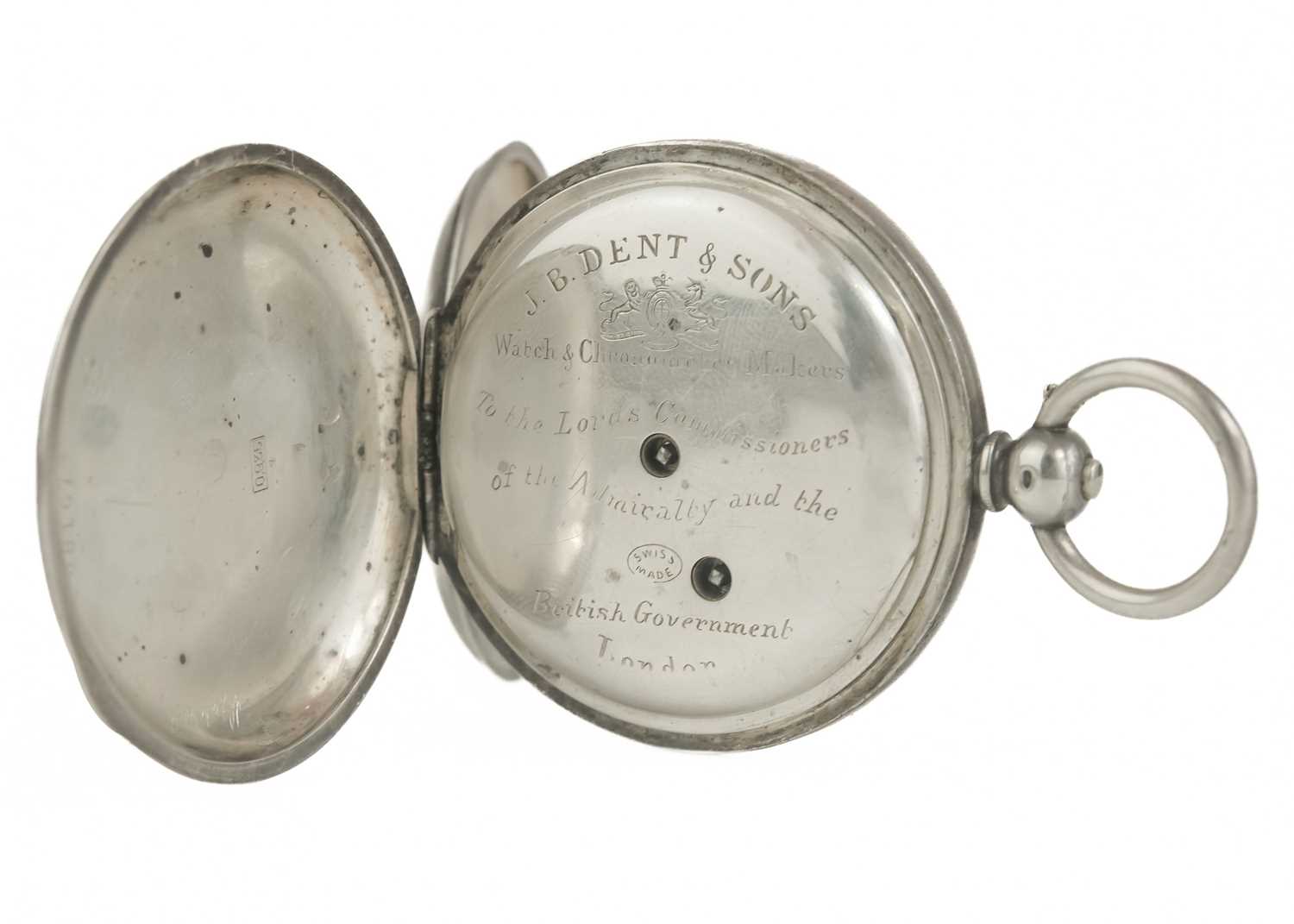A .935 silver full hunter key wind pocket watch by J.B. Dent & Sons. - Image 4 of 6