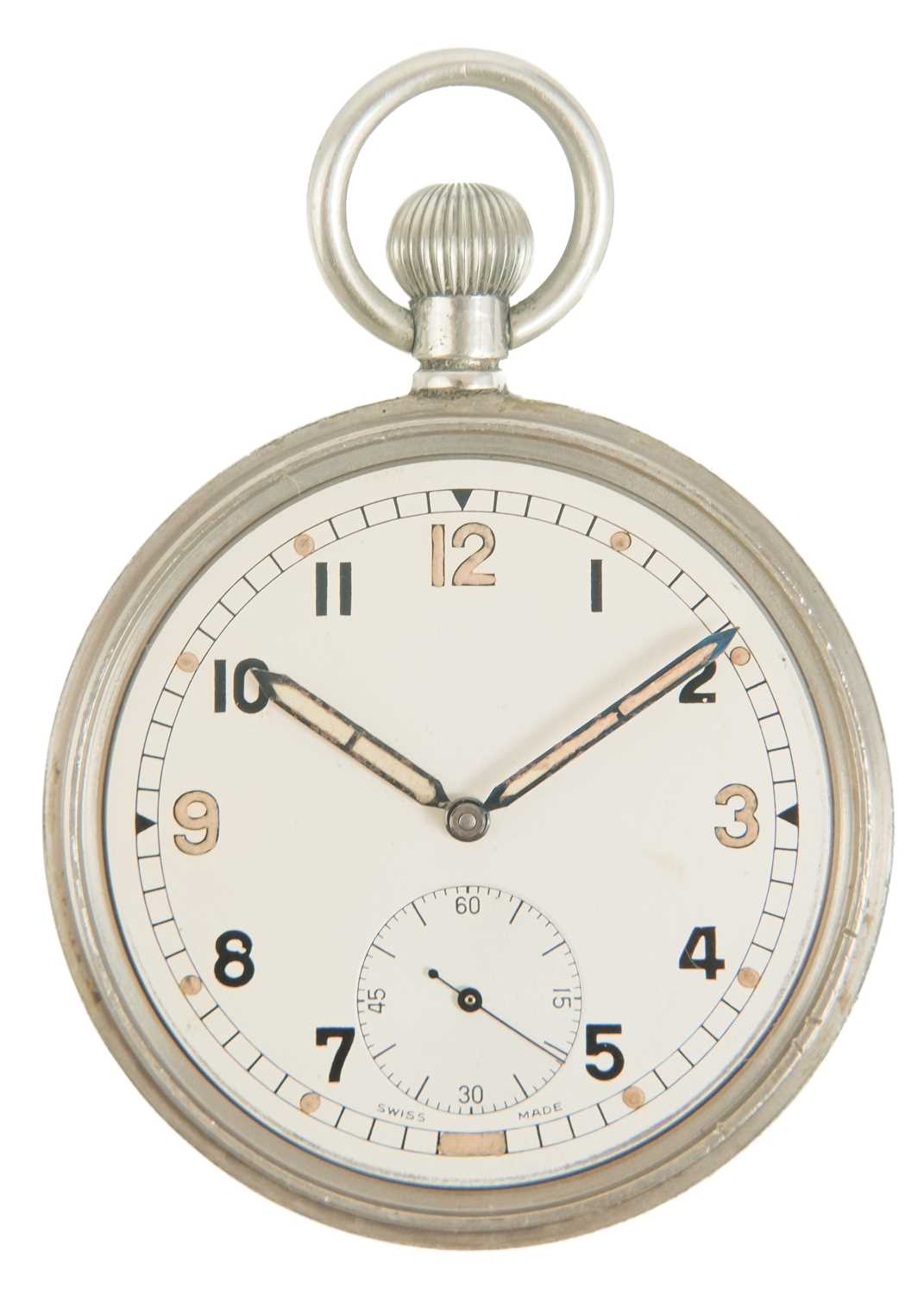 A British Military Army issue nickel cased lever pocket watch. - Image 7 of 8