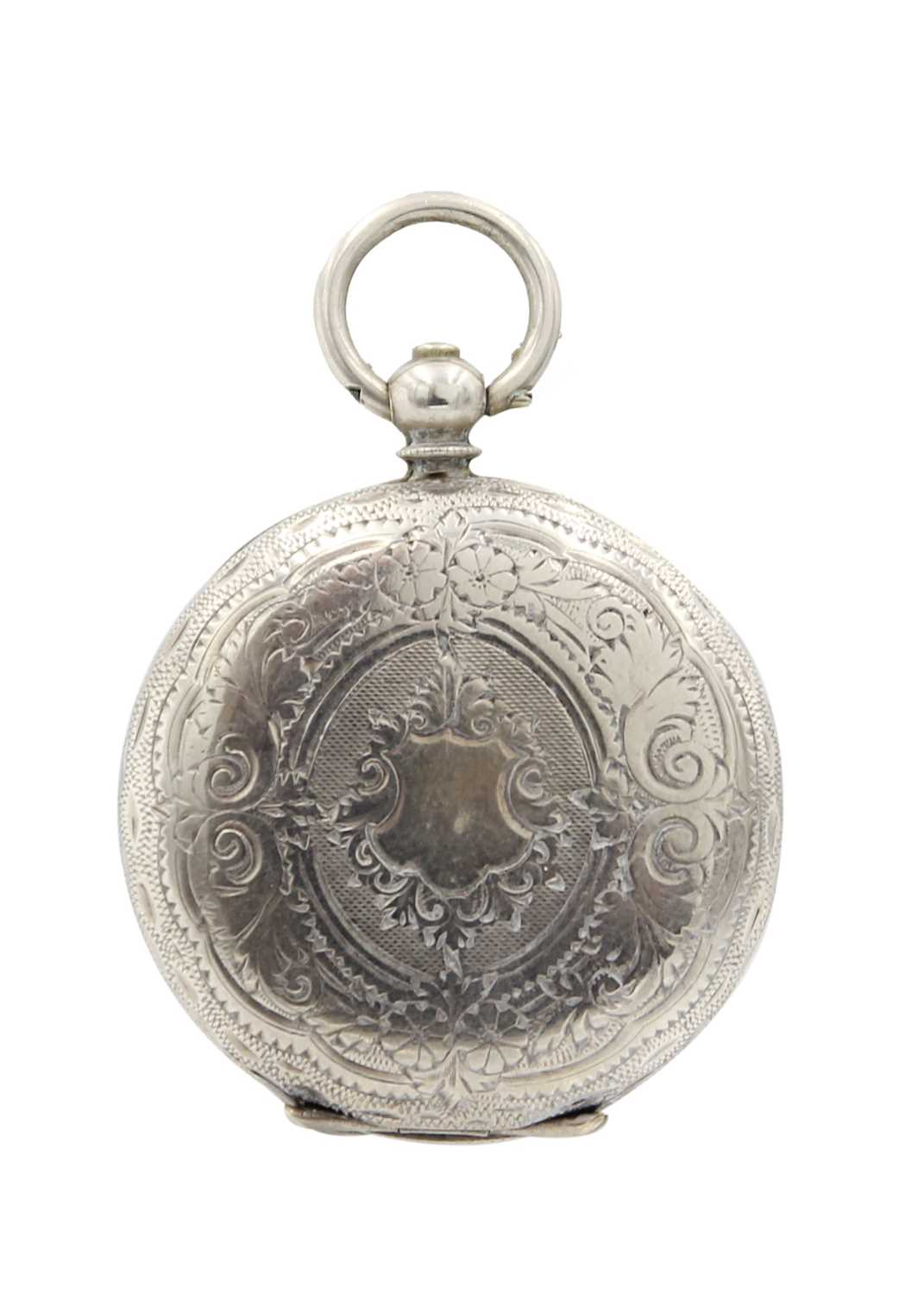 Two silver pocket watches, two silver and enamel pendant watches and a winding key. - Bild 9 aus 11