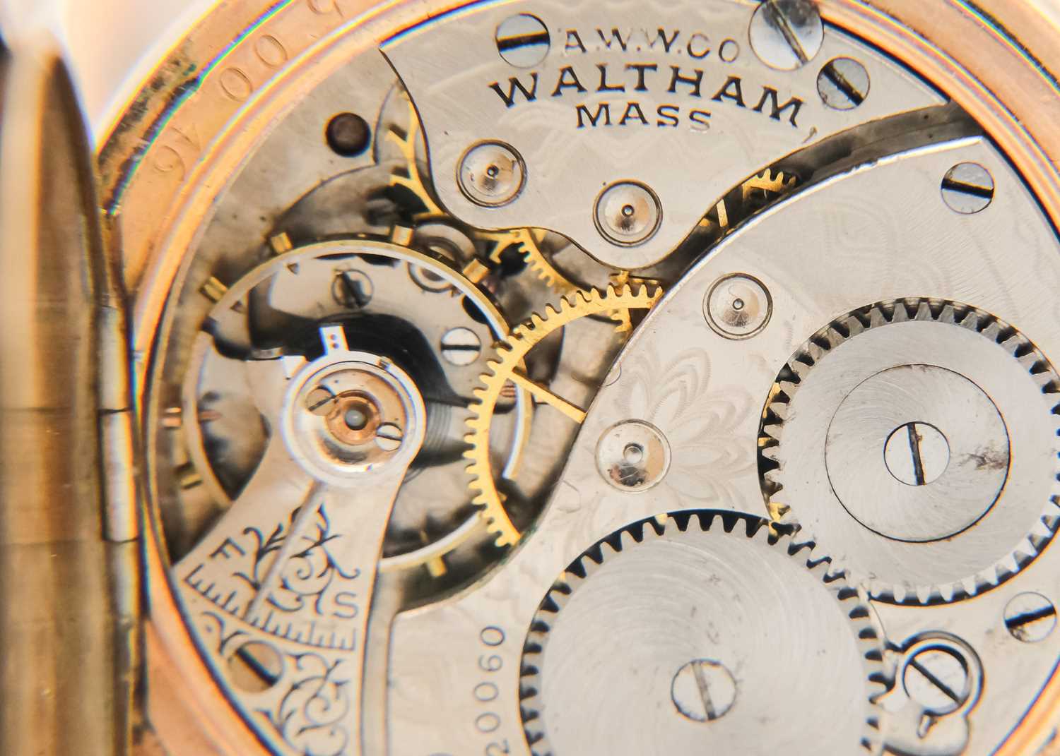 WALTHAM - A rose gold plated full hunter crown wind fob pocket watch. - Image 6 of 6