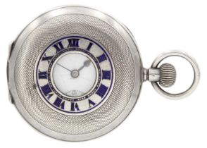 A silver half-hunter crown wind pocket watch.