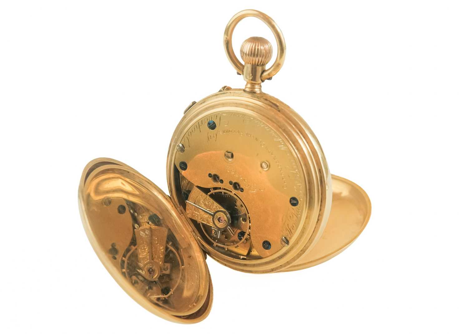 An 18ct chronograph centre seconds crown wind full hunter pocket watch by Thomas Russell & Son. - Image 3 of 7