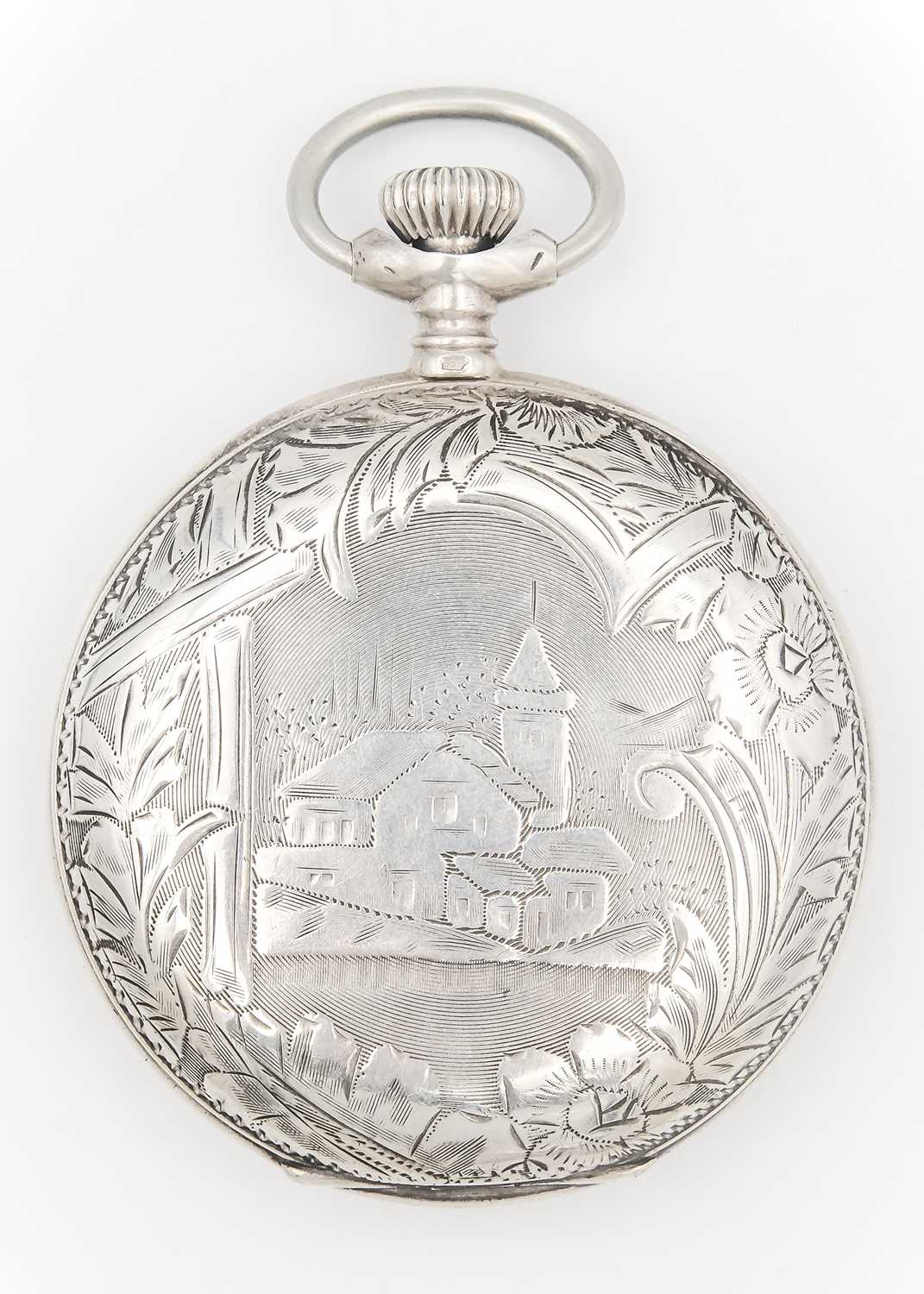 A silver-cased full hunter crown wind Swiss lever pocket watch. - Image 2 of 6