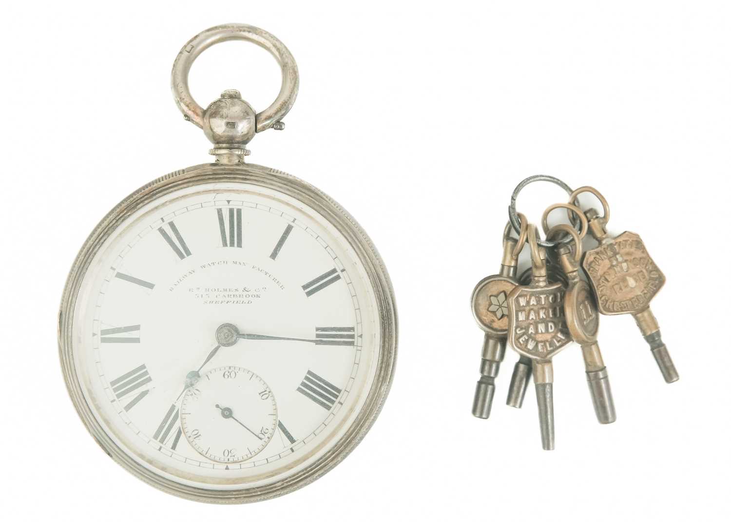 A silver key wind open face fusee lever pocket watch. - Image 8 of 9