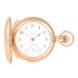 ROCKFORD - A large rose gold plated full hunter crown wind lever pocket watch.