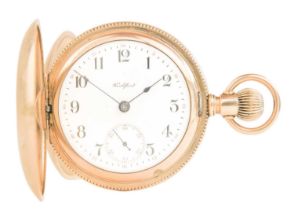 ROCKFORD - A large rose gold plated full hunter crown wind lever pocket watch.