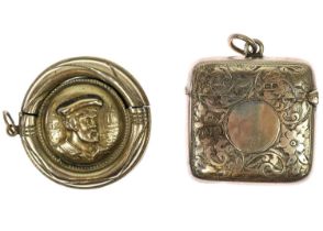 An Edwardian silver fob vesta case and a nickel Player's Navy Cut fob vesta case.