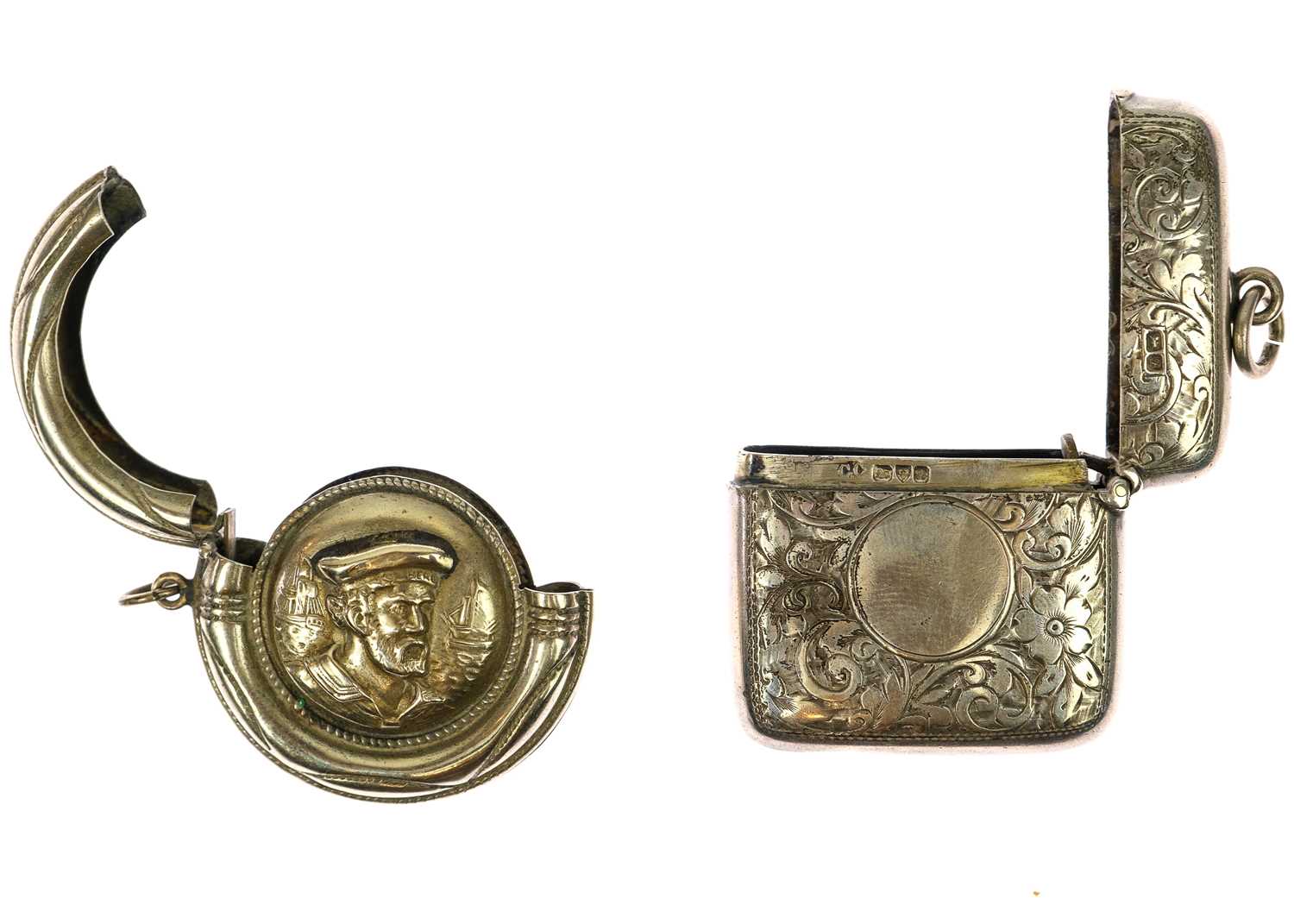 An Edwardian silver fob vesta case and a nickel Player's Navy Cut fob vesta case. - Image 5 of 5
