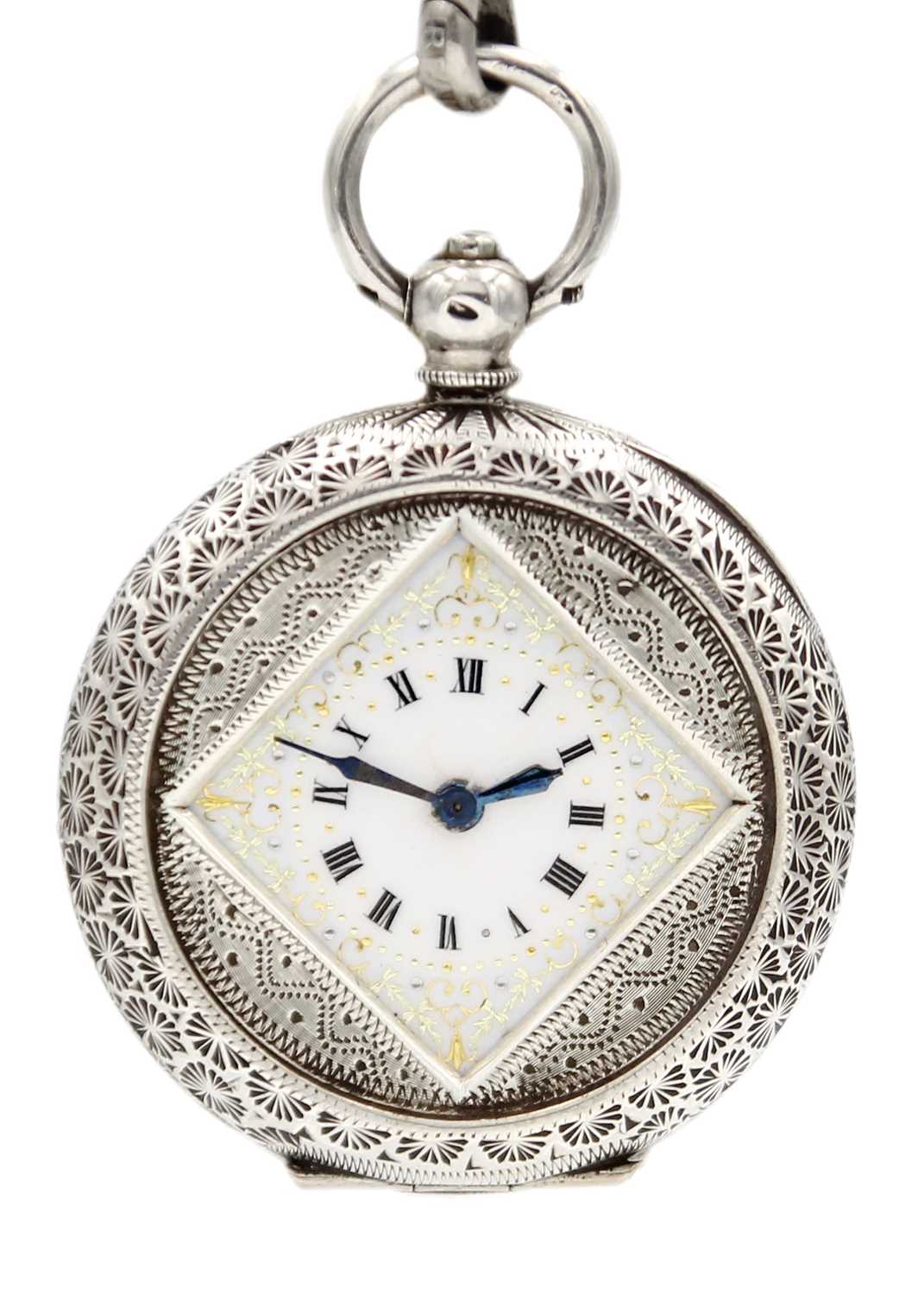 A 935 silver cased key wind fob Swiss cylinder pocket watch and silver fancy Albert.