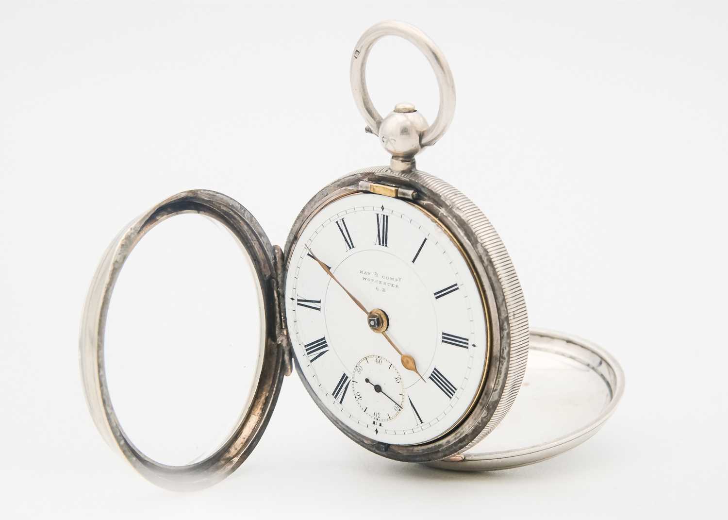 A silver key wind open face lever pocket watch. - Image 5 of 5