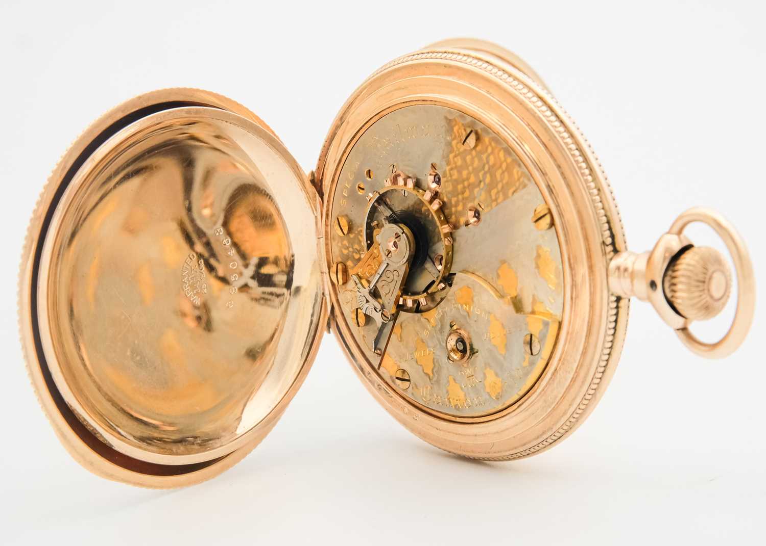 HAMPDEN WATCH CO. - A large rose gold plated full hunter crown wind pocket watch. - Image 3 of 6